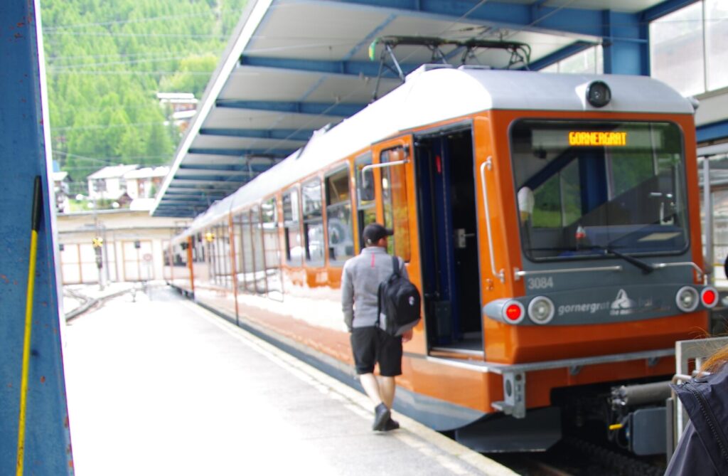 筆者がとったゴルナーグラード鉄道の車両がふもとの駅に泊まっているところの写真
