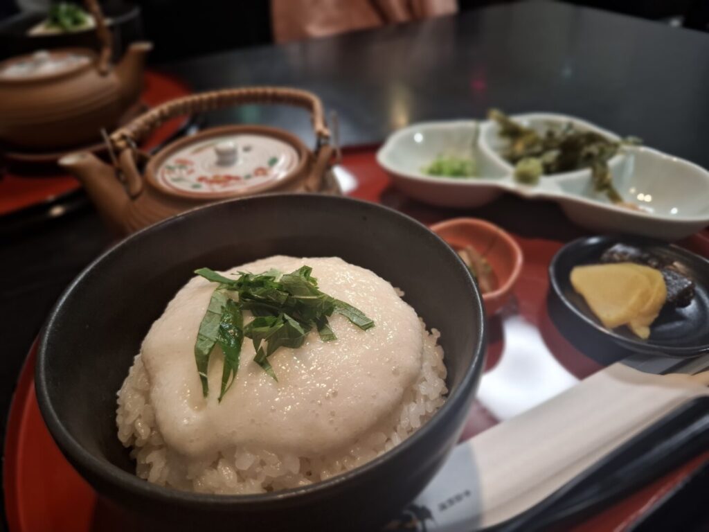筆者が広島県の福山市の季節料理衣笠で食べたうずみのご飯のどんぶり部分をアップで撮った写真